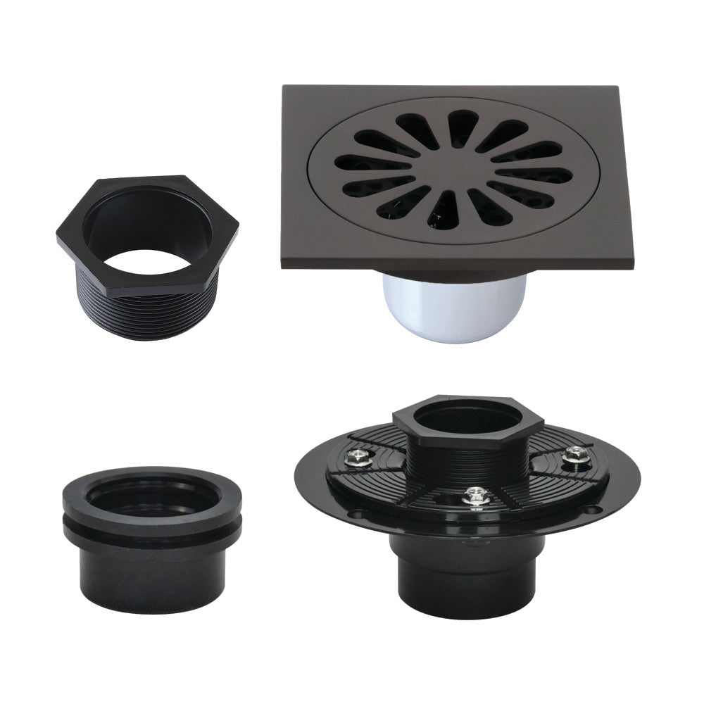 4" Brass Square Grid Shower Drain with Flange-DirectSinks