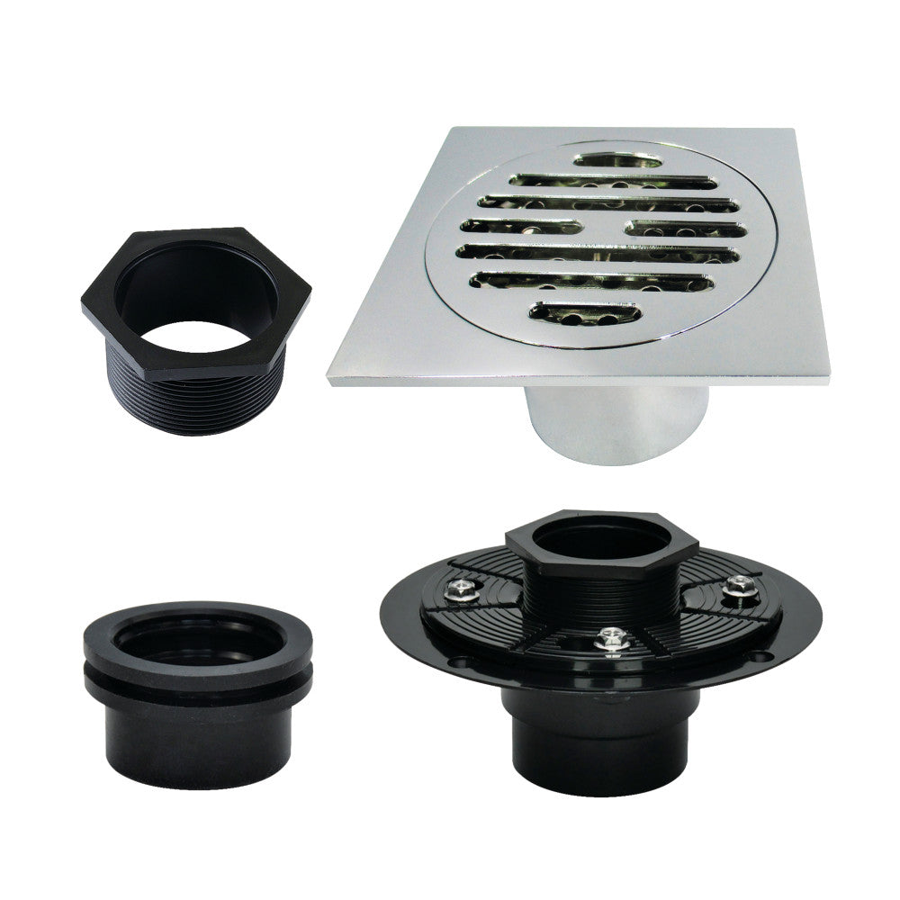 4" Brass Square Grid Shower Drain with Flange-DirectSinks