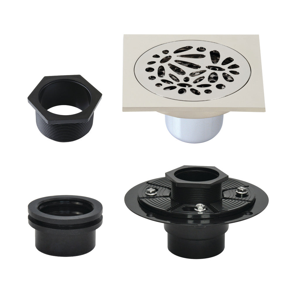 4" Brass Square Grid Shower Drain with Flange-DirectSinks