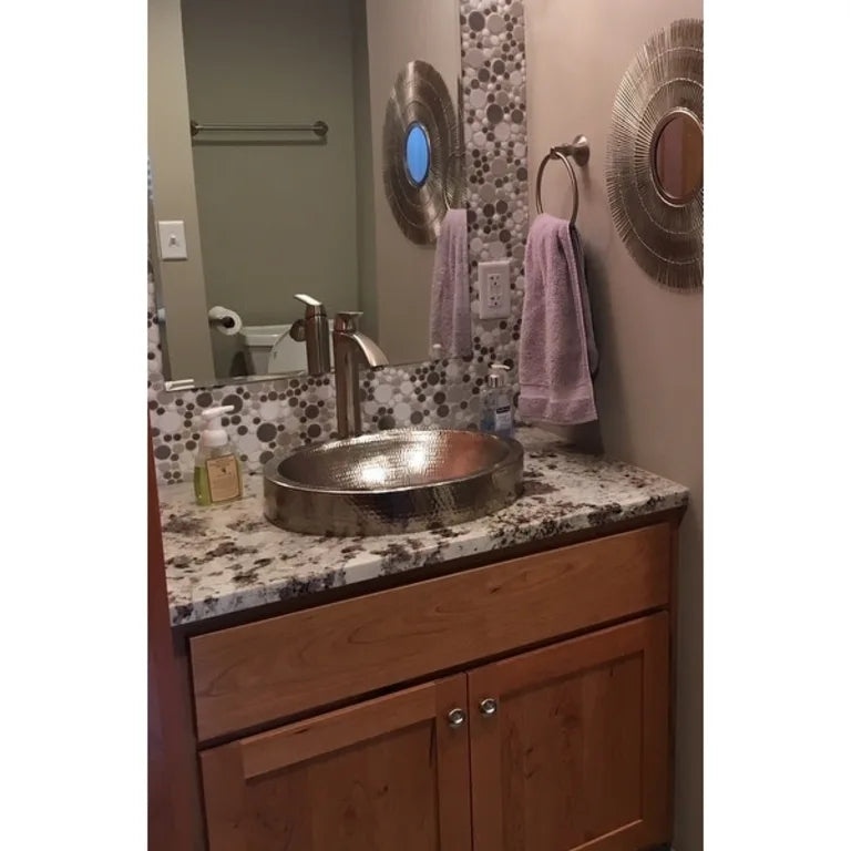 Premier Copper Products Oval Skirted Vessel Hammered Copper Sink in Nickel-DirectSinks