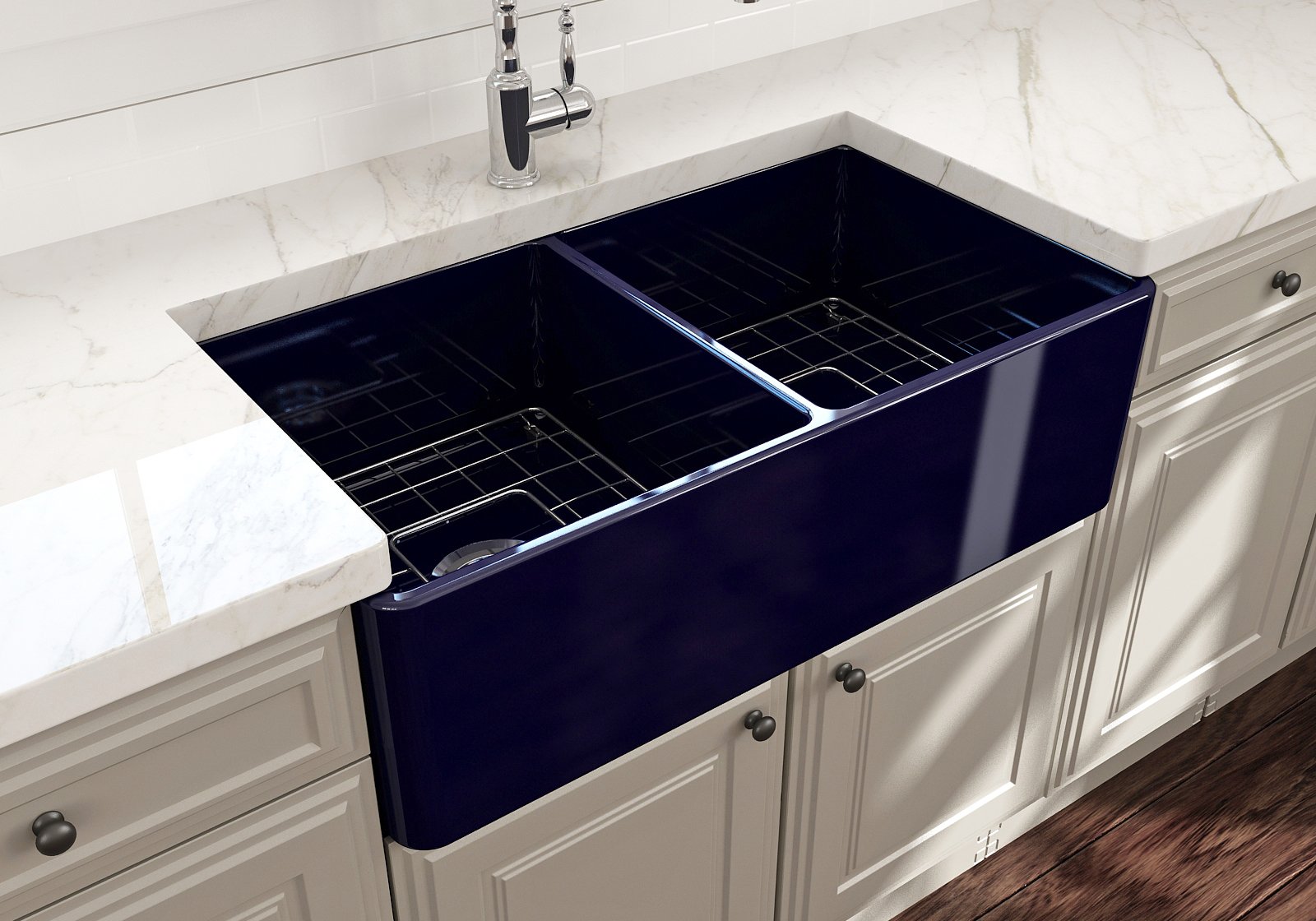 Bocchi Classico Farmhouse Apron Front Fireclay 33" Double Bowl Kitchen Sink. Available in 9 Colors!
