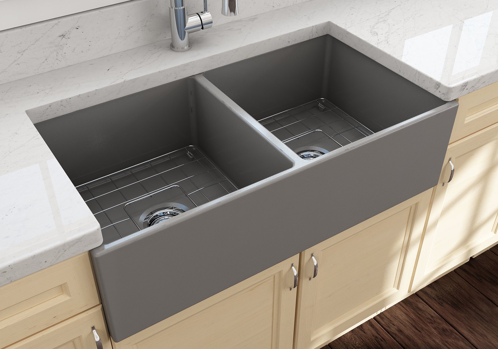 Bocchi Contempo Apron Front Fireclay 36" Double Bowl Kitchen Sink. Available in 9 Colors!