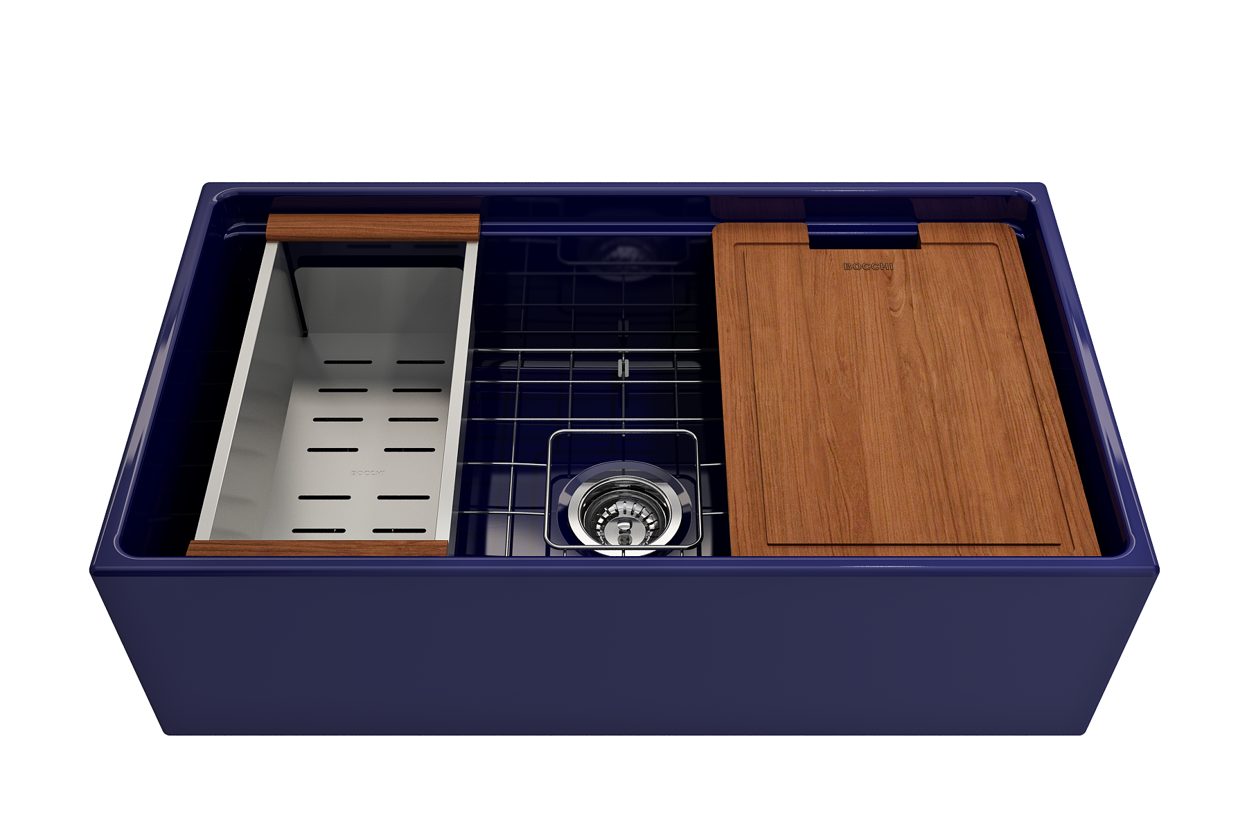 33" Fireclay Bocchi Contempo Apron Farmhouse Workstation Single Bowl Sink with Accessories