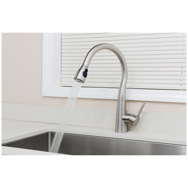 Wells Sinkware Alessio 17-Inch All Stainless Steel Lead-Free Single-Handle Pull-Down Kitchen Faucet in Stainless Steel-Kitchen Faucets Fast Shipping at Directsinks.