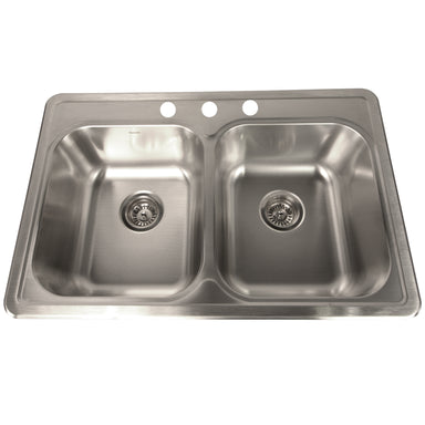 33" Equal Double Bowl Drop-In Stainless Steel Kitchen Sink