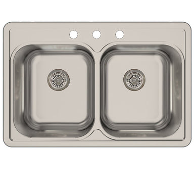 33" Equal Double Bowl Drop-In Stainless Steel Kitchen Sink