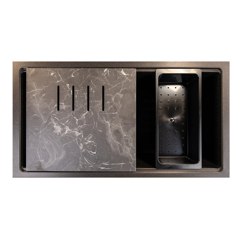 34" Black Composite Single Bowl Kitchen Workstation Sink