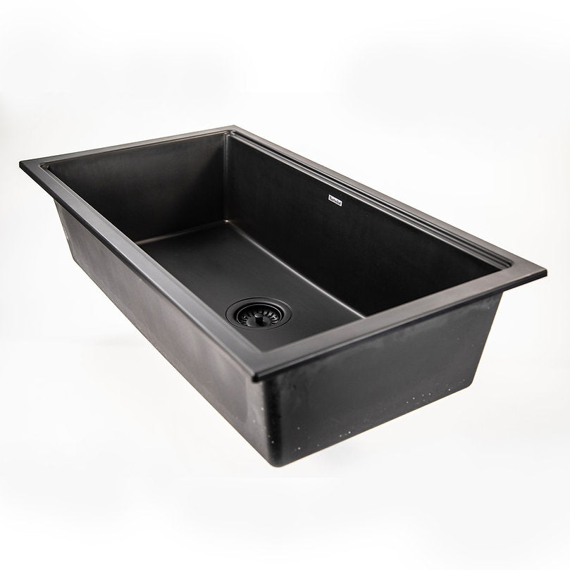 34" Black Composite Single Bowl Kitchen Workstation Sink