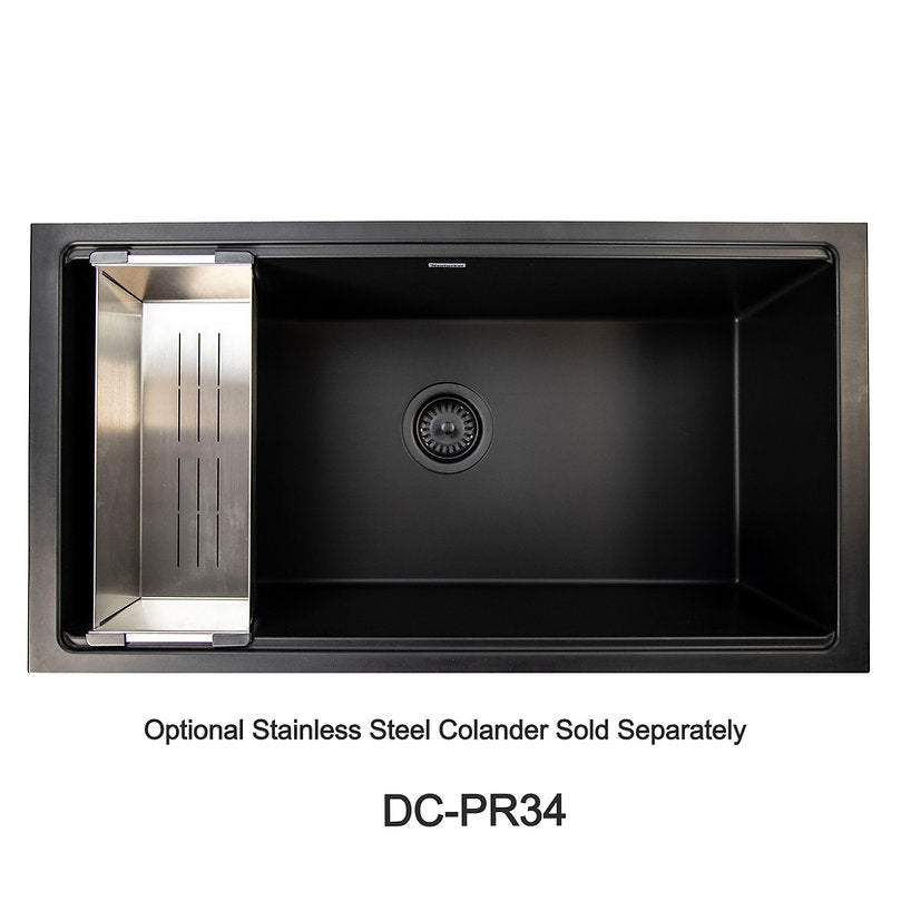 34" Black Composite Single Bowl Kitchen Workstation Sink