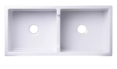 AB3918-W 39" White Smooth Thick Wall Fireclay Double Bowl Farm Sink-DirectSinks
