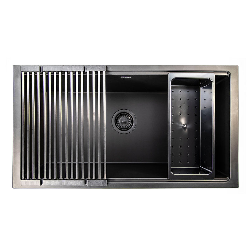 33" Black Composite Single Bowl Kitchen Workstation Sink