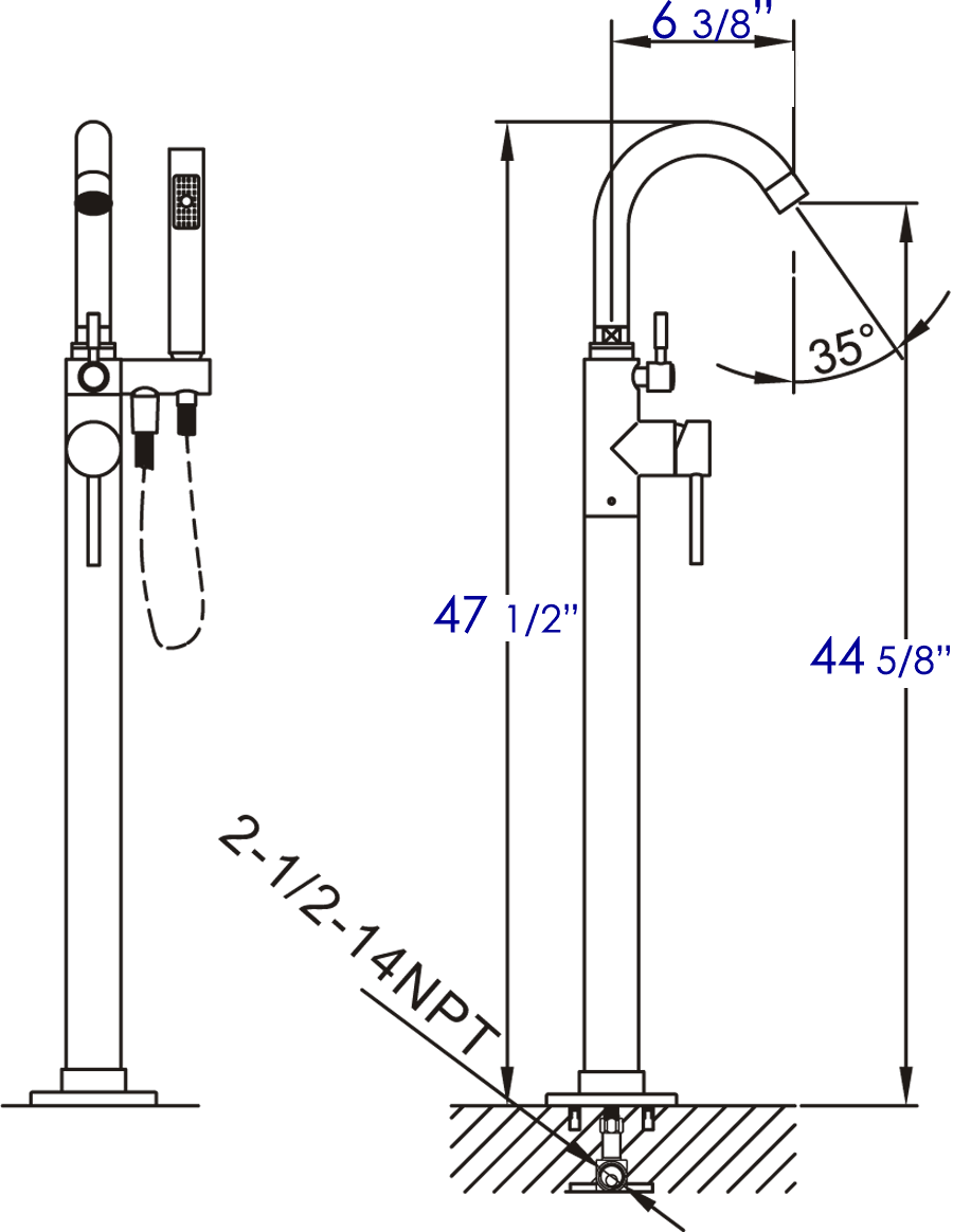 ALFI AB2534 Single Lever Floor Mounted Tub Filler Mixer w Hand Held Shower Head