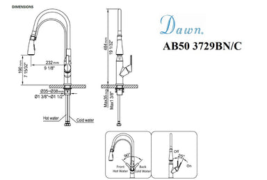 Dawn Single Lever Pull Out Solid Brass Kitchen Faucet-Kitchen Faucets Fast Shipping at DirectSinks.