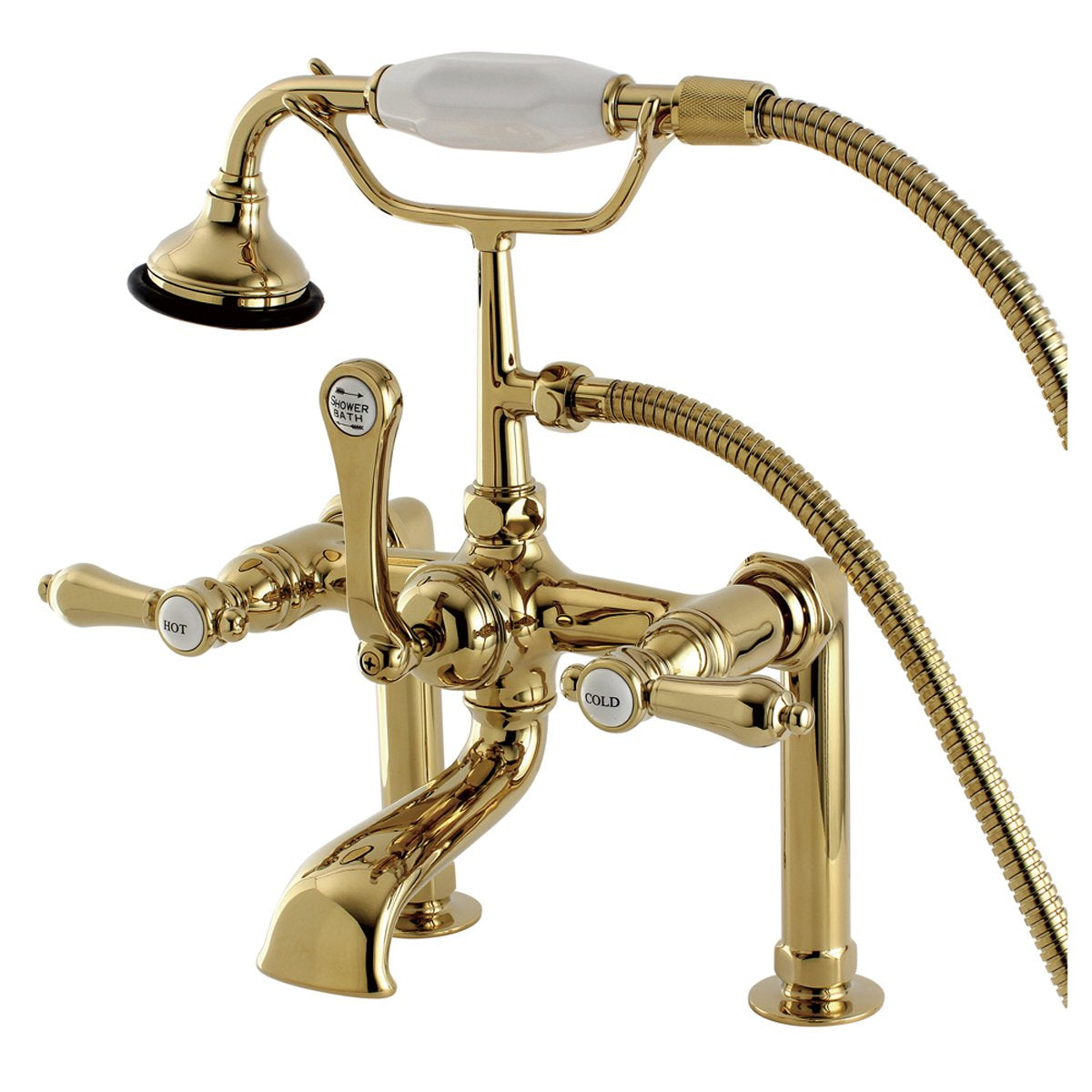 Kingston Brass Aqua Eden AE103T2BAL Bel Air Deck Mount Clawfoot Tub Faucet in Polished Brass-Tub Faucets-Free Shipping-Directsinks.