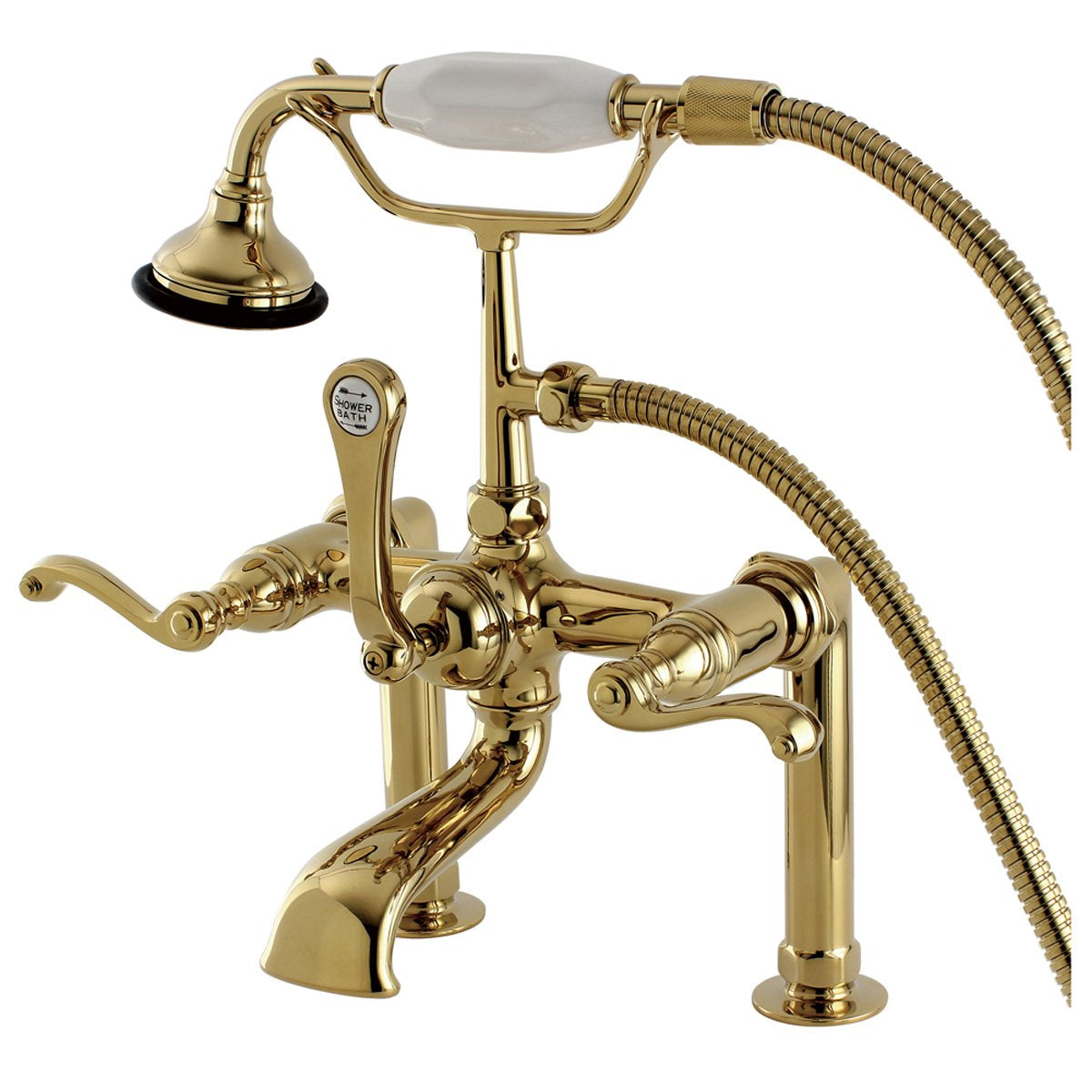 Kingston Brass Aqua Eden AE103T2FL Royale Deck Mount Clawfoot Tub Faucet in Polished Brass-Tub Faucets-Free Shipping-Directsinks.