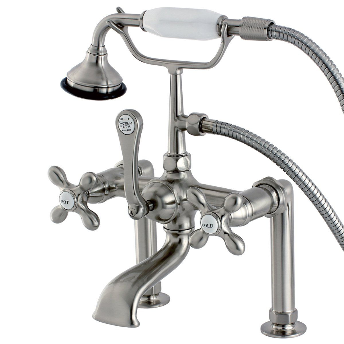 Kingston Brass Aqua Eden Vintage Deck Mount Clawfoot Tub Faucet with Metal Cross Handle-Tub Faucets-Free Shipping-Directsinks.