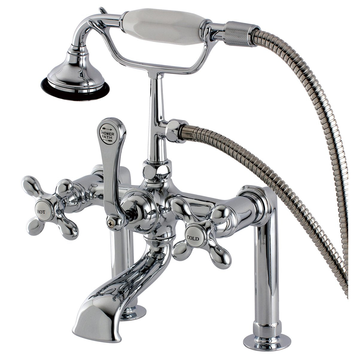 Kingston Brass Aqua Eden Vintage Deck Mount Clawfoot Tub Faucet with Metal Cross Handle-Tub Faucets-Free Shipping-Directsinks.