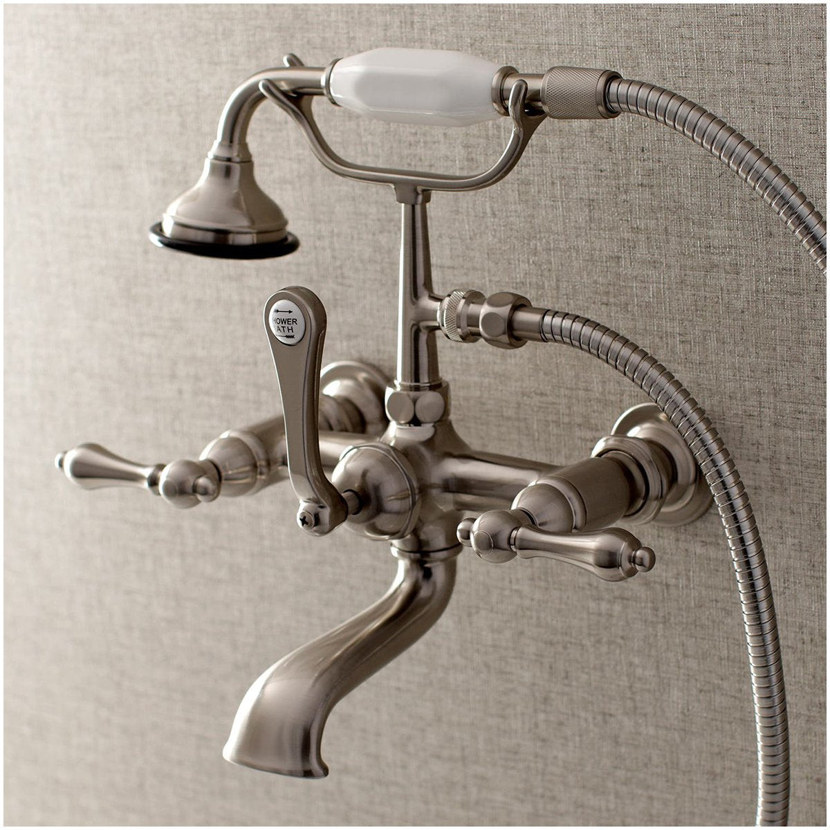 Kingston Brass AE551TX-P Aqua Vintage Wall Mount Tub Faucet with Hand Shower