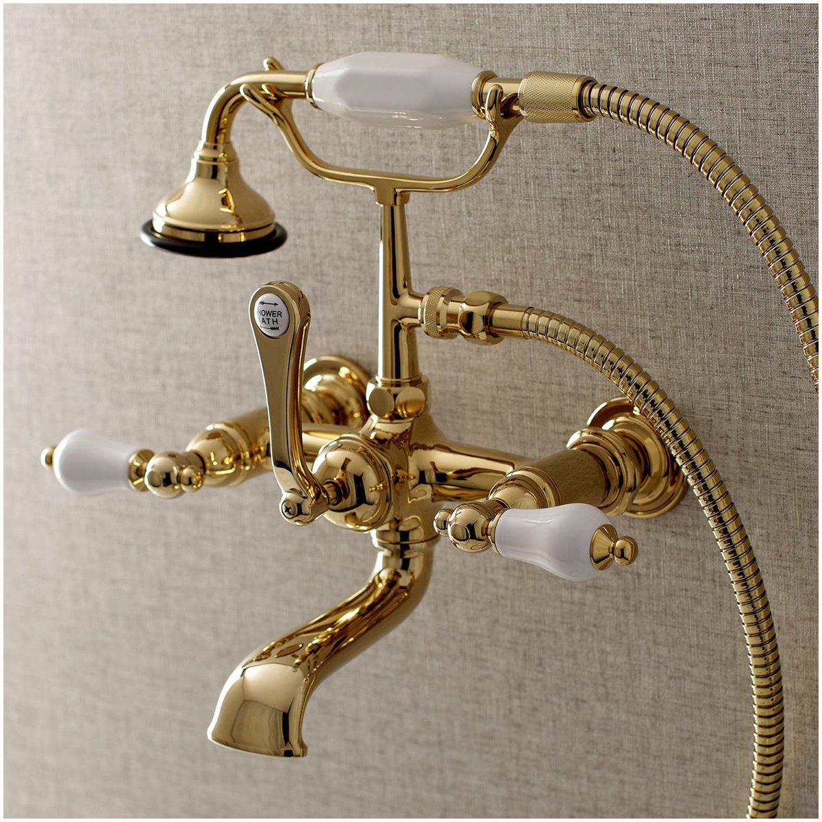 Kingston Brass AE553TX-P Aqua Vintage 7-Inch Wall Mount Tub Faucet with Hand Shower