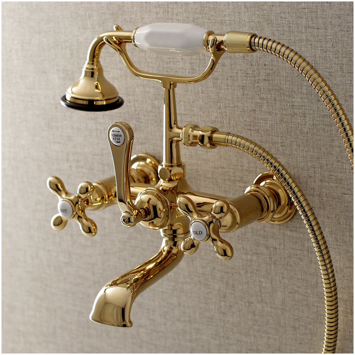 Kingston Brass AE557TX-P Aqua Vintage 7-Inch Wall Mount Tub Faucet with Hand Shower