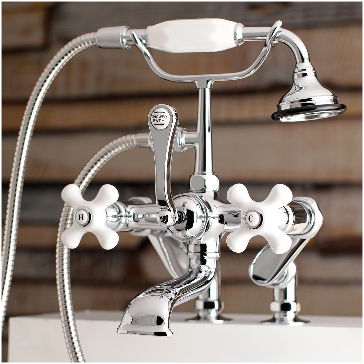 Kingston Brass Aqua Vintage 7-Inch Tub Faucet with Hand Shower in Polished Chrome