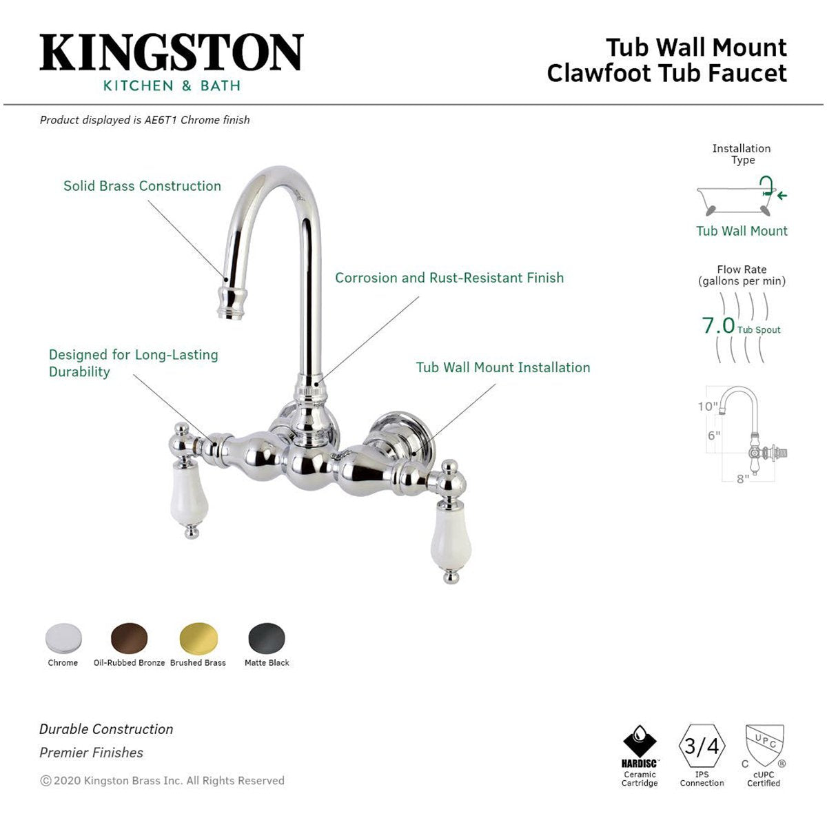 Aqua Vintage AE5TX-P Vintage 3-3/8-Inch Wall Mount Tub Faucet