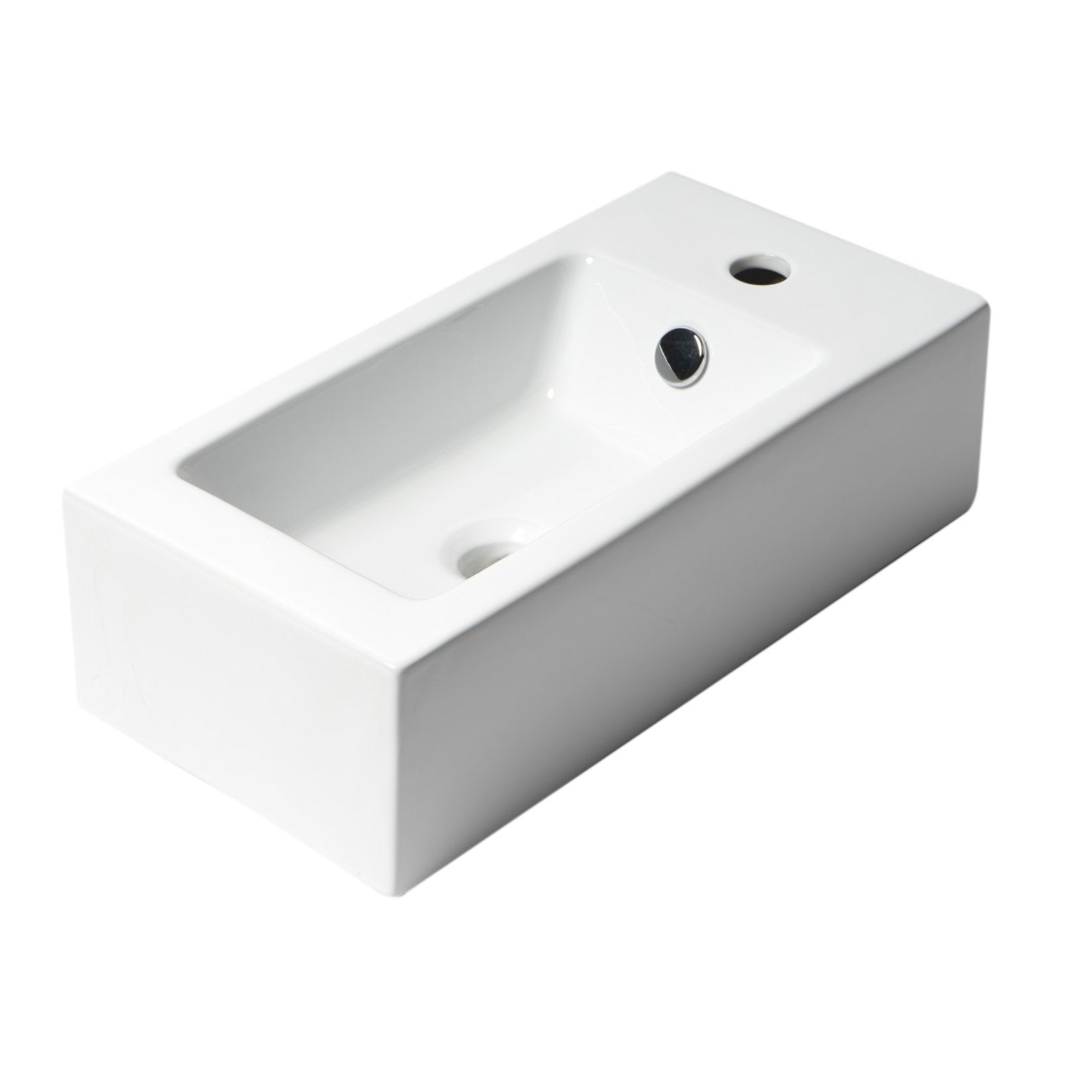 ALFI ABC116 White 20" Small Rectangular Wall Mounted Ceramic Sink with Faucet Hole