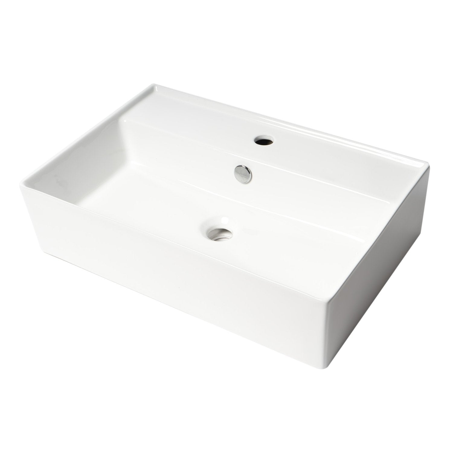ALFI ABC901 24" Modern Rectangular Above Mount Ceramic Sink with Faucet Hole