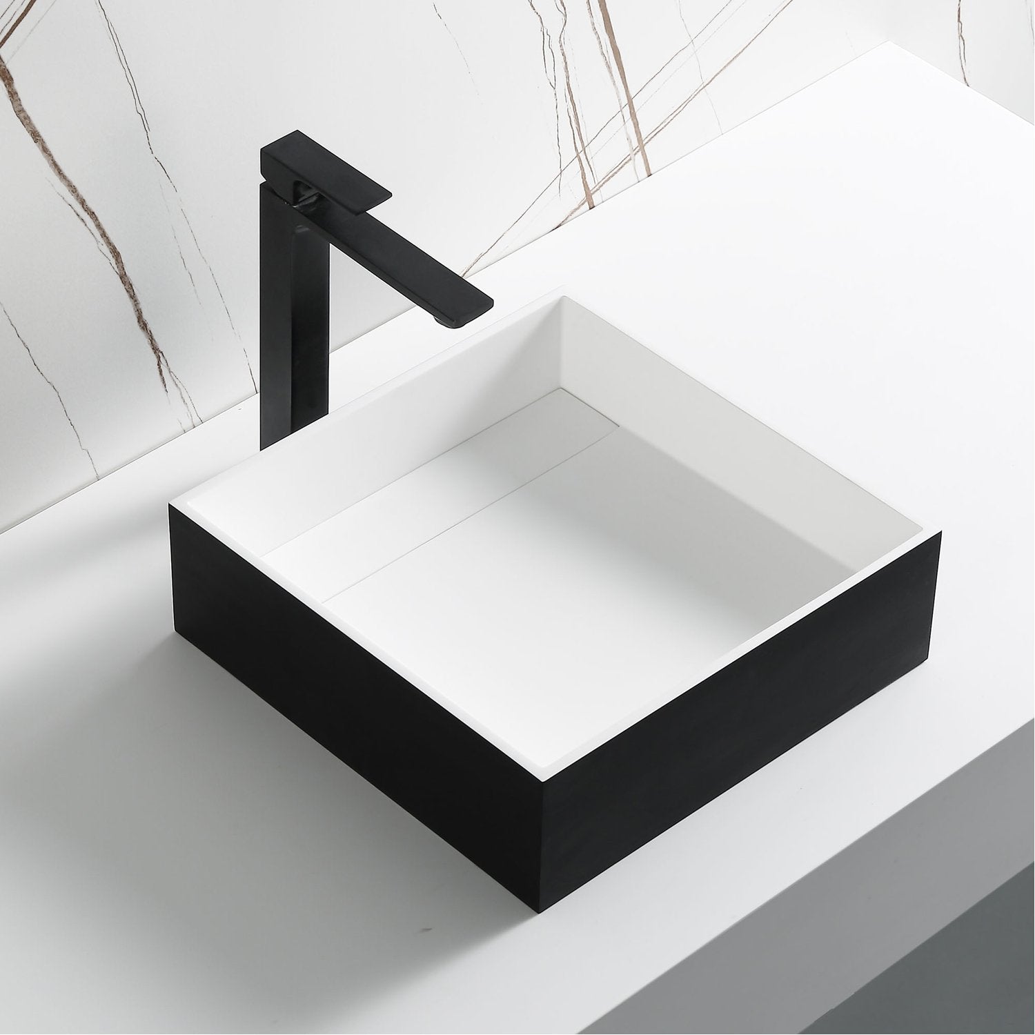 Black Matte 14" Square Solid Surface Resin Sink