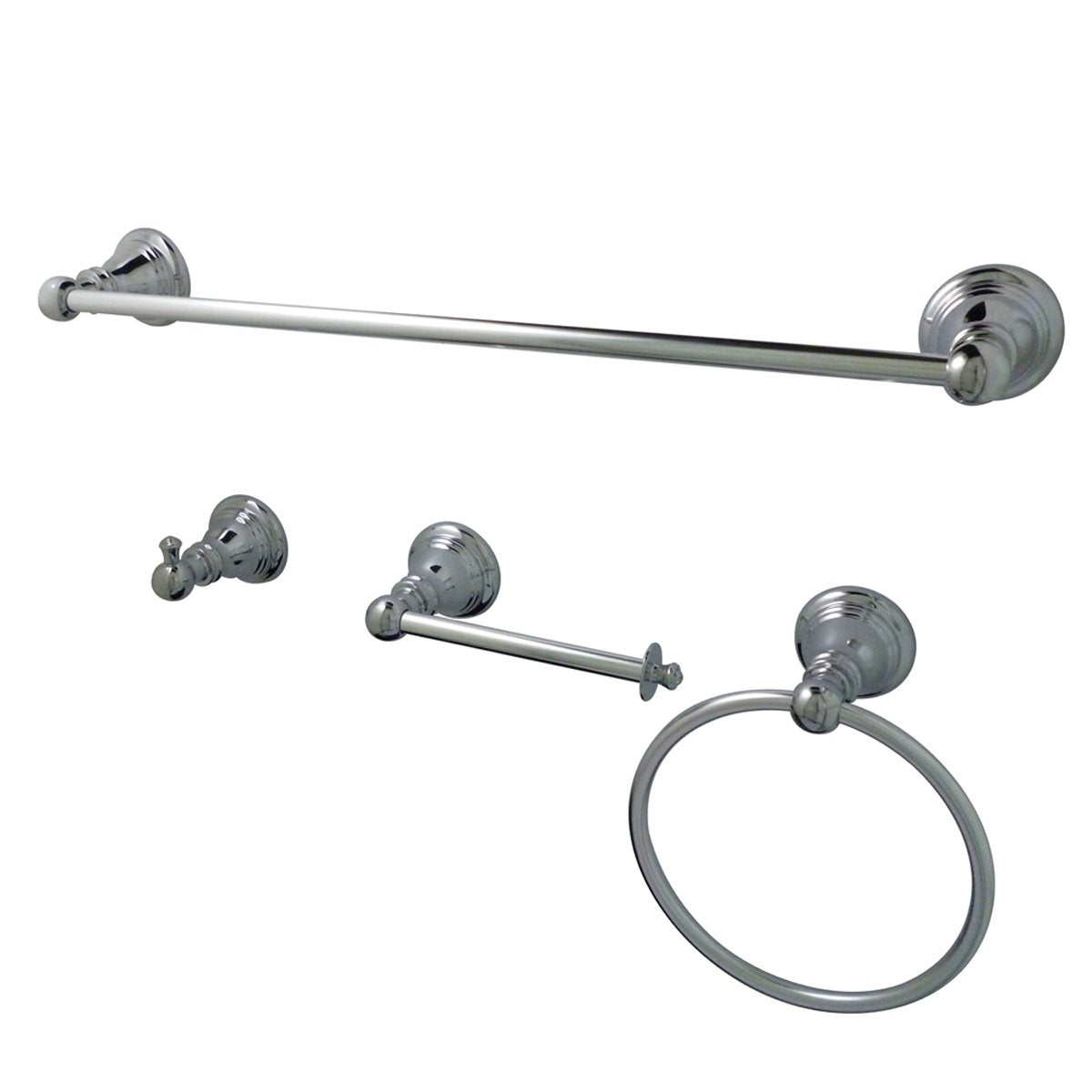 4-Piece Brushed Nickel Bathroom Hardware Set – Towel Bar, Ring, Hook & Paper Holder