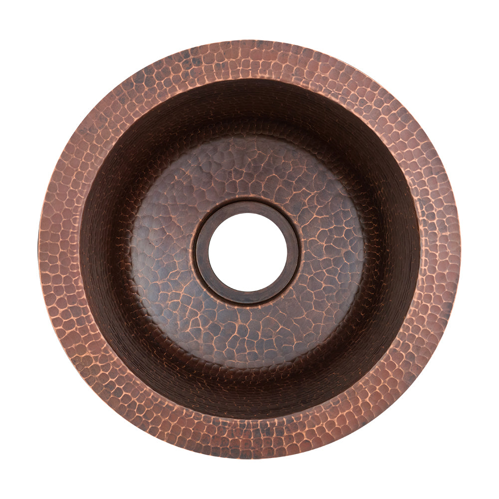 10" Round Hammered Copper Bar Sink with 2" Drain Opening