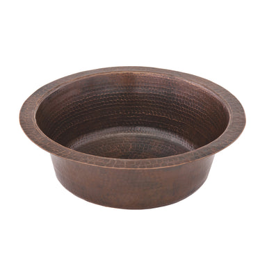 Premier Copper Products 14" Round Hammered Copper Bar Sink with Drain-DirectSinks