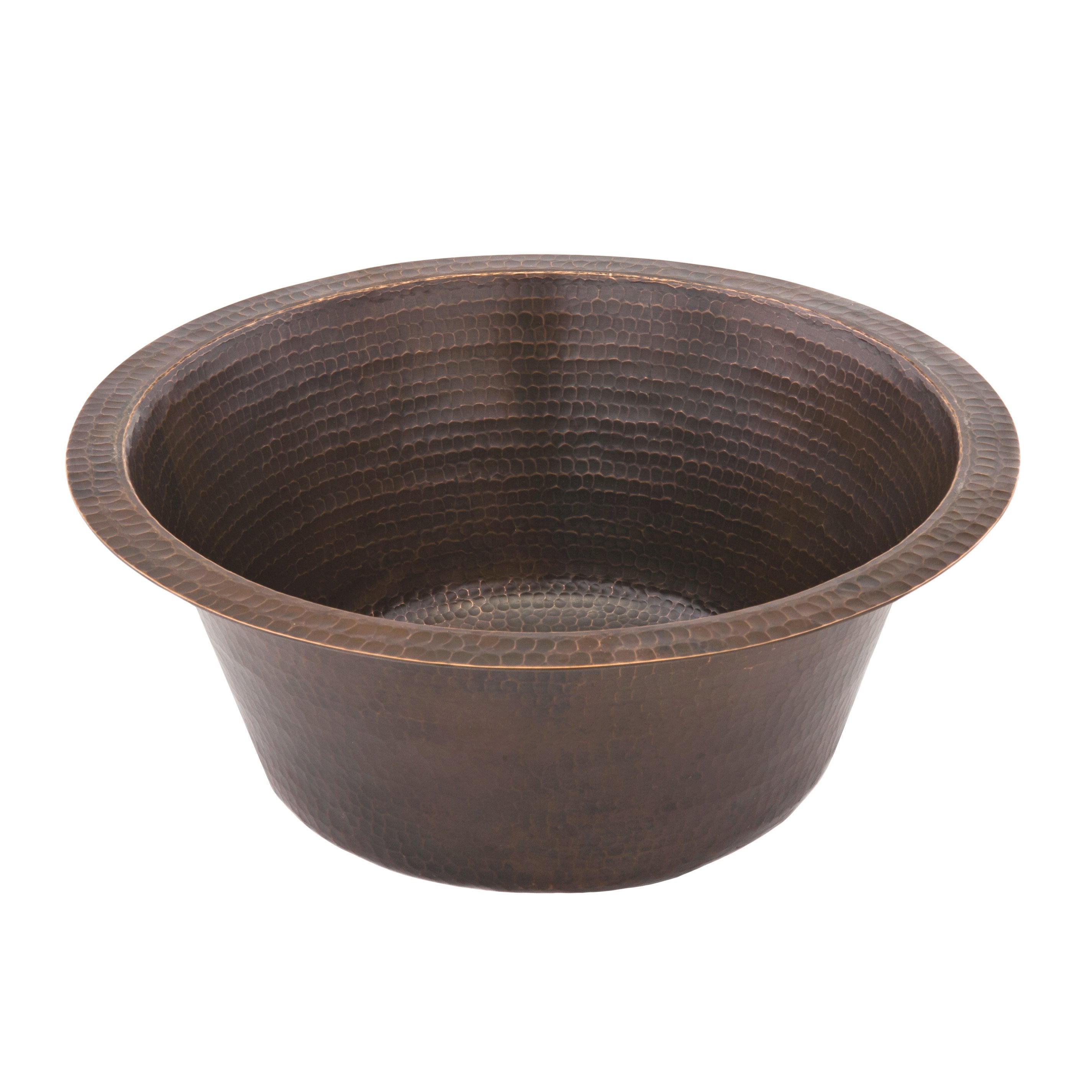 Premier Copper Products 16" Round Hammered Copper Prep Sink with 3.5" Drain Size-DirectSinks