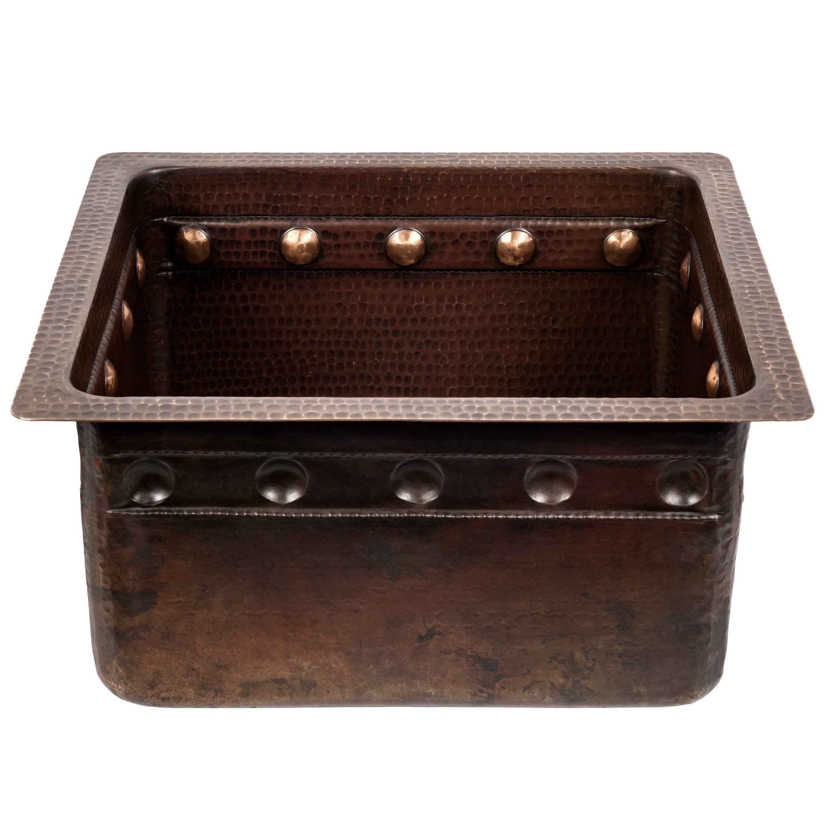 Premier Copper Products 16" Gourmet Rectangular Hammered Copper Bar/Prep Sink with Barrel Strap Design-DirectSinks