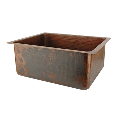 Premier Copper Products 20" Hammered Copper Kitchen/Bar/Prep Single Basin Sink-DirectSinks