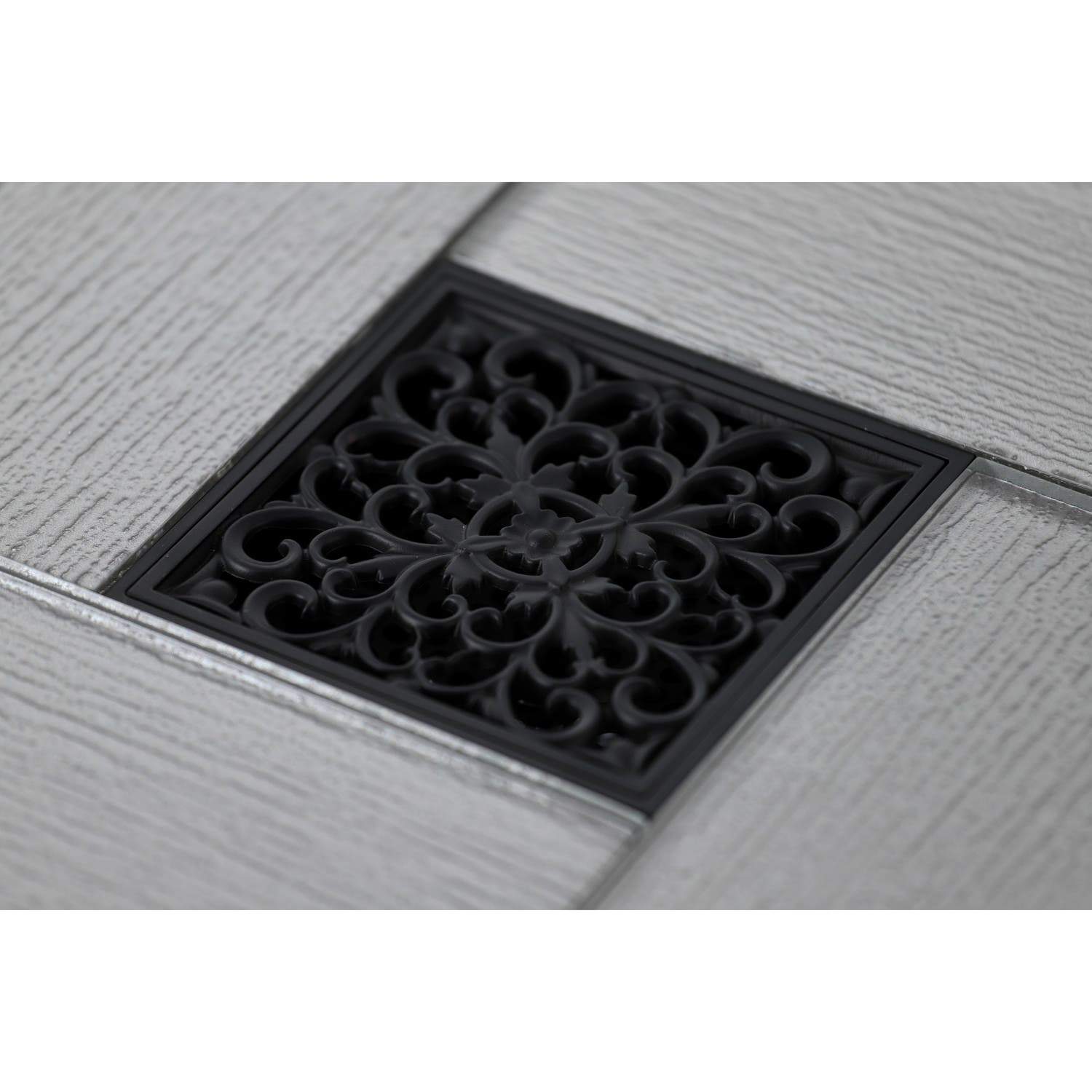 center tile for patio table umbrella Kingston Brass BSF9771PN Watercourse Scroll 4" Square Grid Shower Drain, Polished Nickel