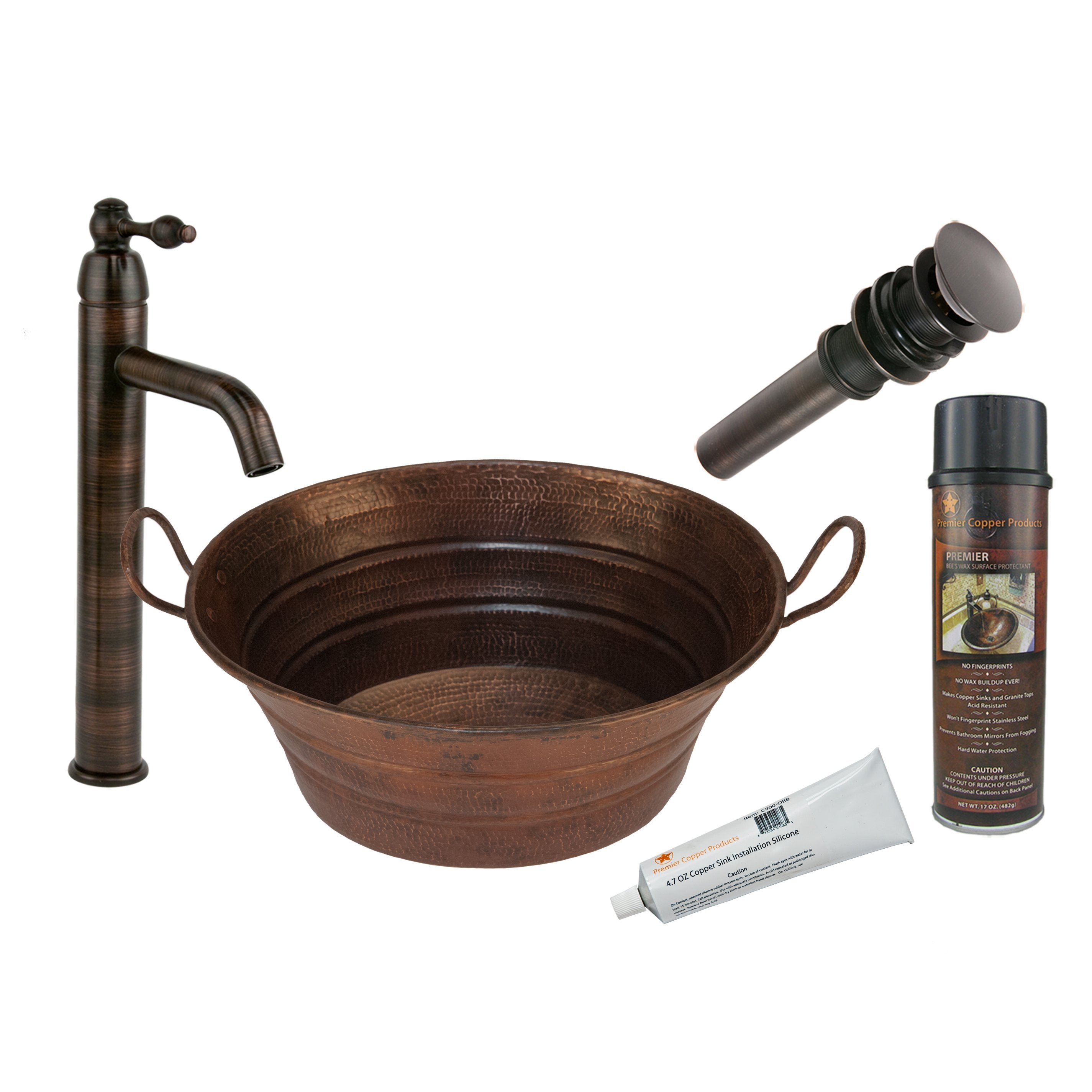 Premier Copper Products - BSP1_VOB16DB Vessel Sink, Faucet and Accessories Package-DirectSinks