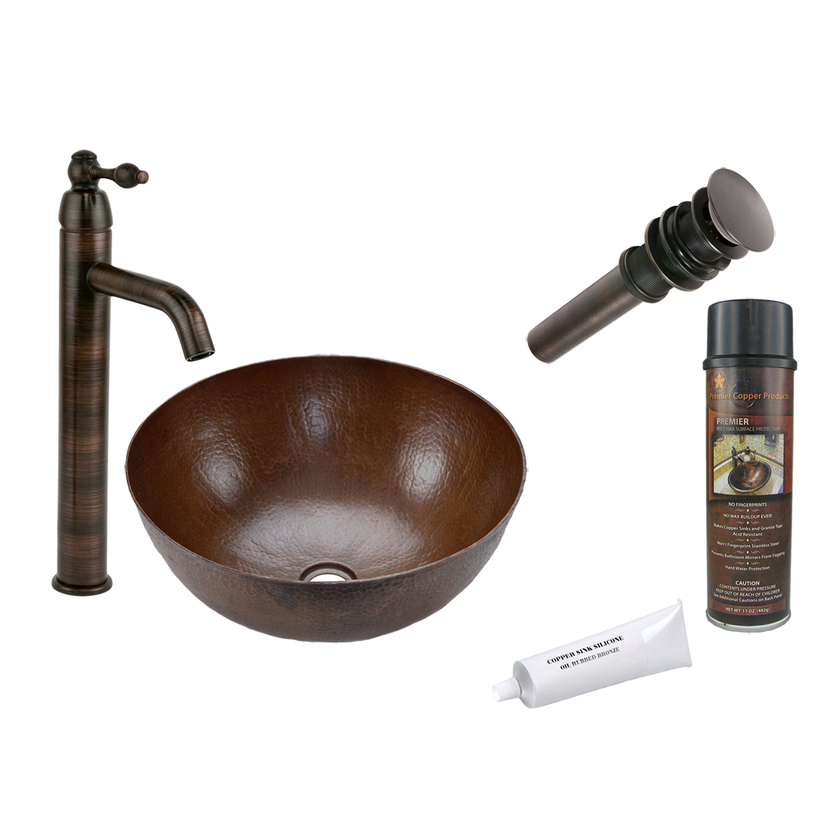 Premier Copper Products - BSP1_VR13BDB Vessel Sink, Faucet and Accessories Package-DirectSinks