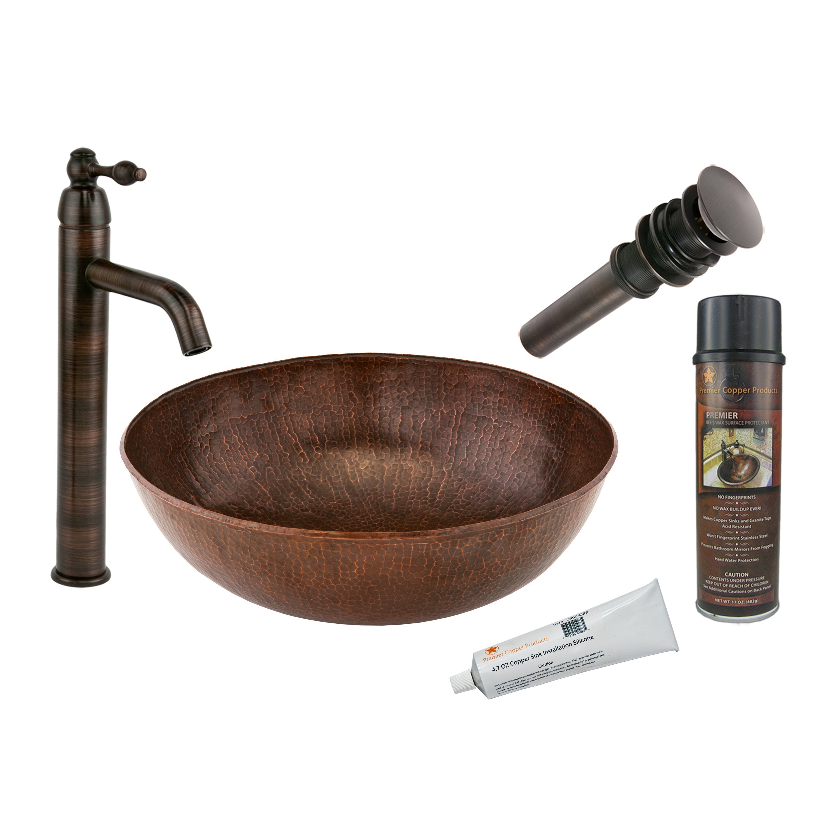 Premier Copper Products - BSP1_VR17BDB Vessel Sink, Faucet and Accessories Package-DirectSinks