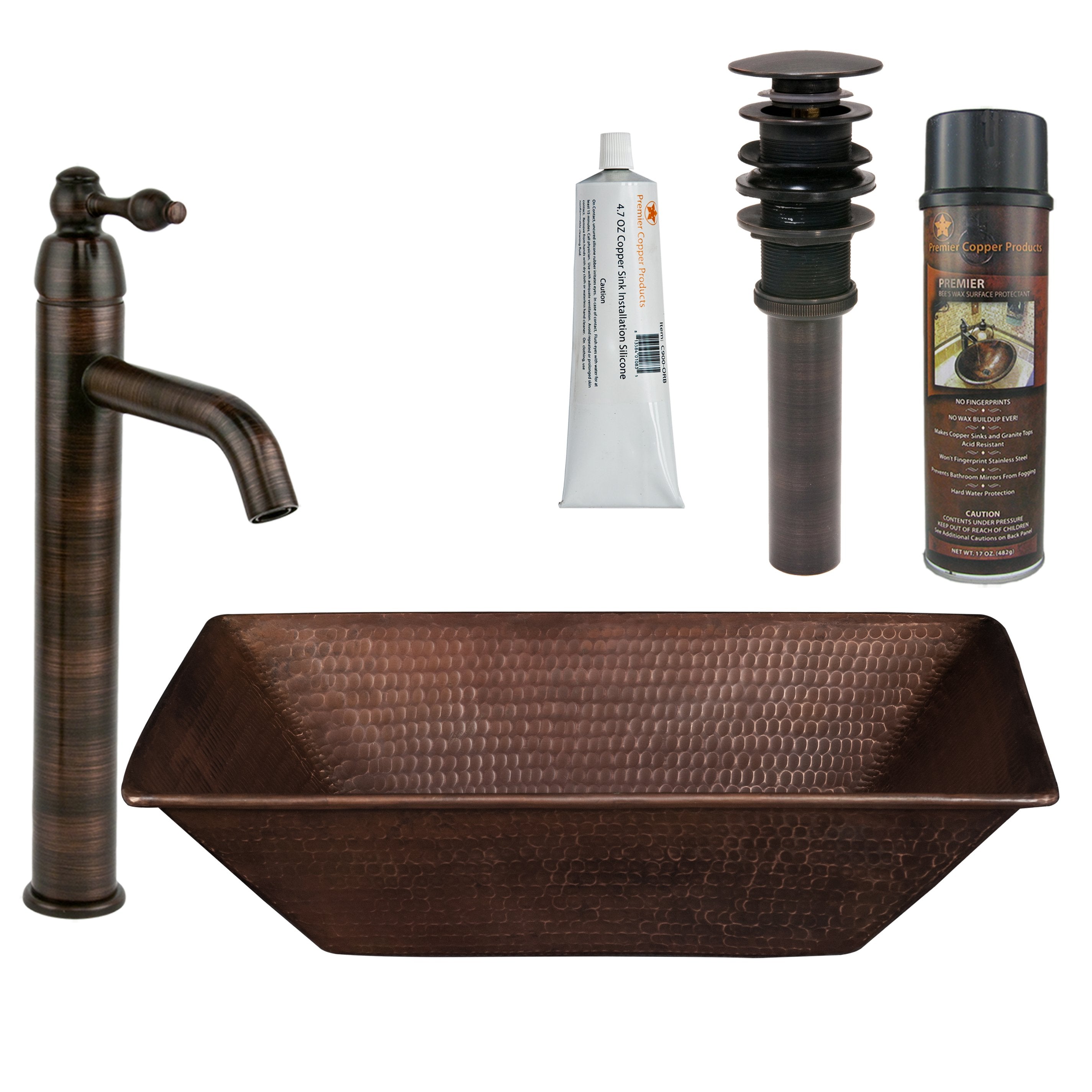 Premier Copper Products - BSP1_VREC17WDB Vessel Sink, Faucet and Accessories Package-DirectSinks