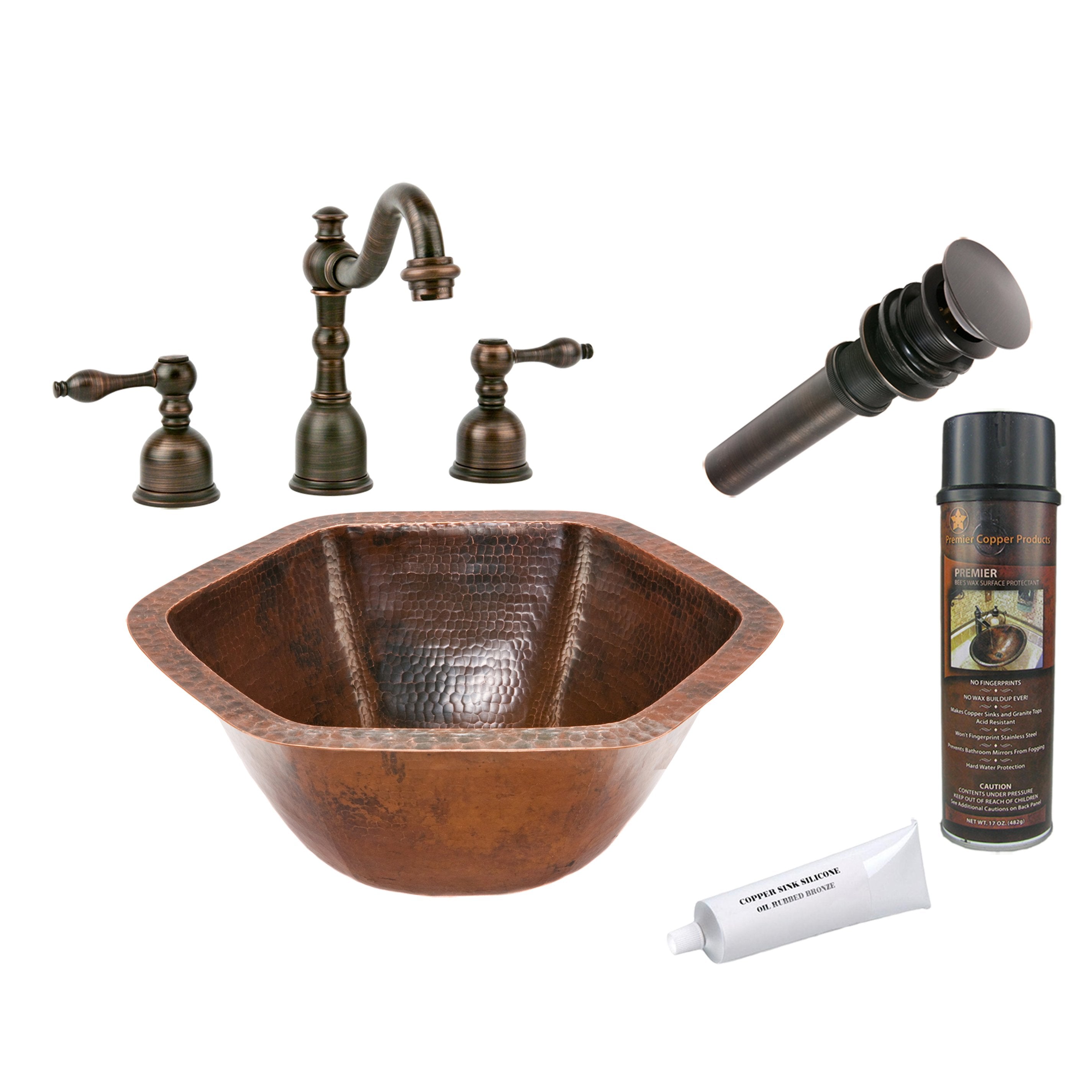 Premier Copper Products - BSP2_LH15.5DB Bathroom Sink, Faucet and Accessories Package-DirectSinks