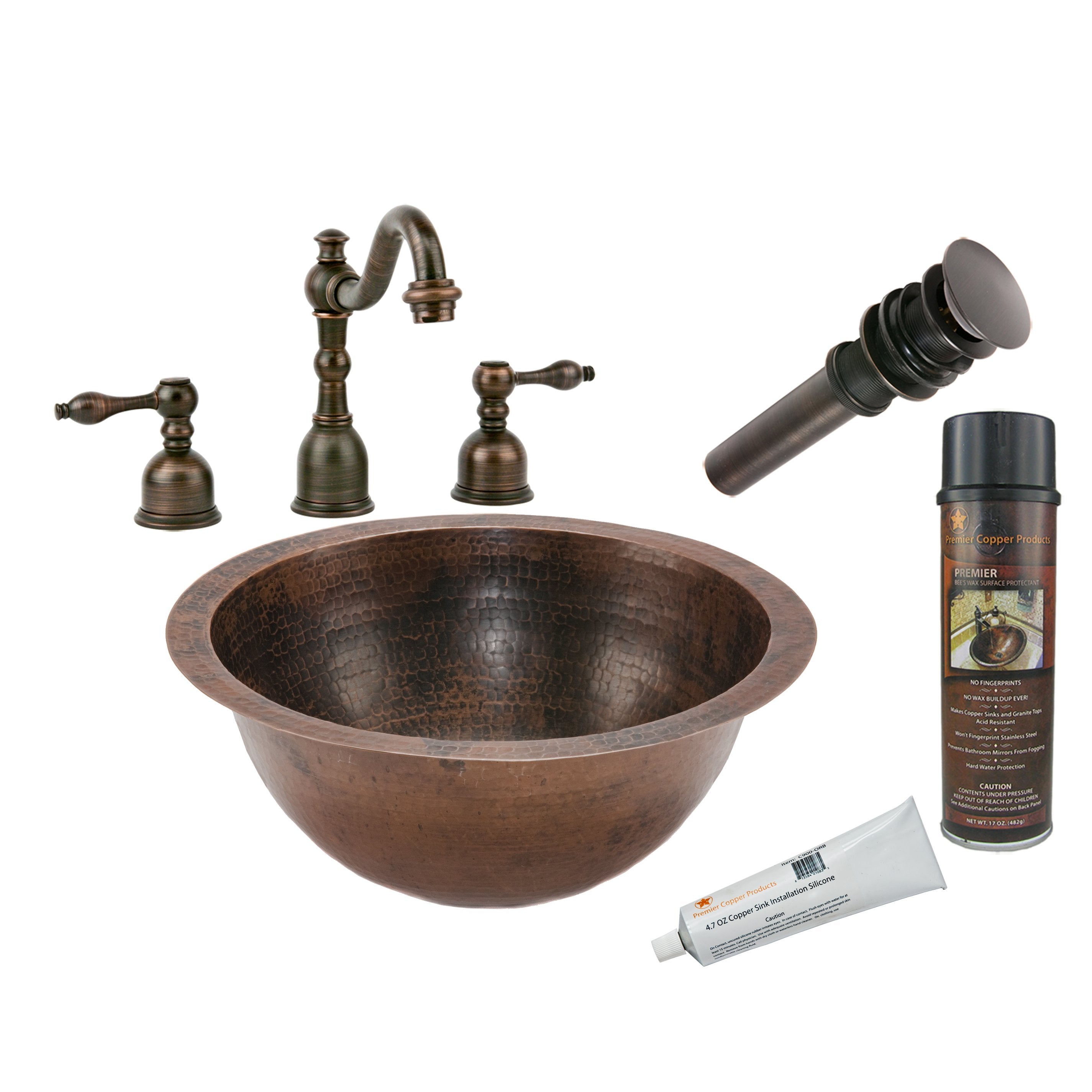 Premier Copper Products - BSP2_LR14FDB Bathroom Sink, Faucet and Accessories Package-DirectSinks