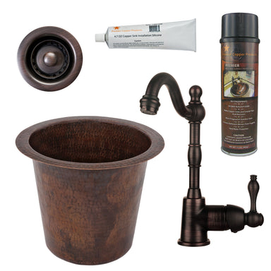 Premier Copper Products - BSP4_BR12WDB-B Bar/Prep Sink, Faucet and Accessories Package-DirectSinks