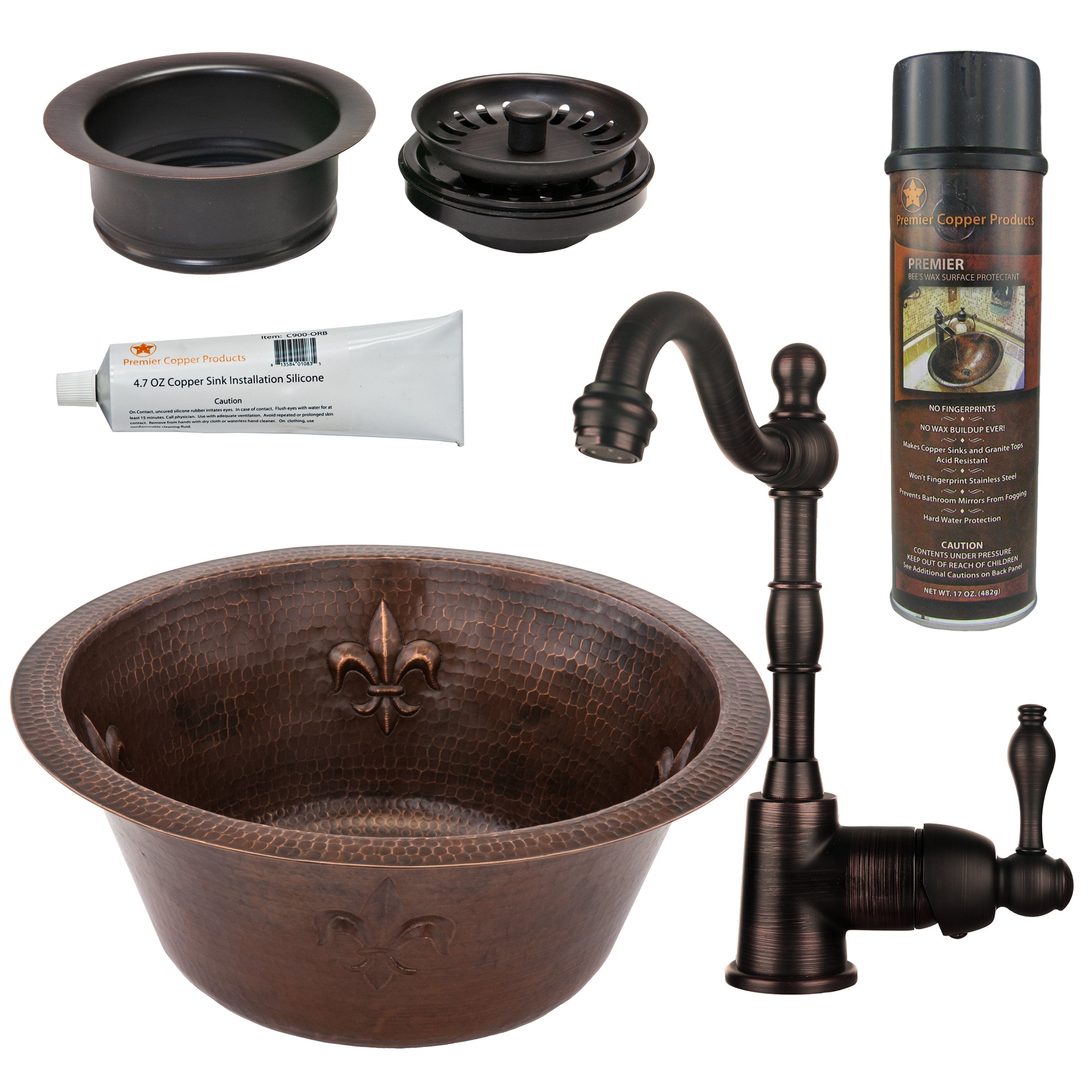 Premier Copper Products - BSP4_BR16FDB Bar/Prep Sink, Faucet and Accessories Package-DirectSinks