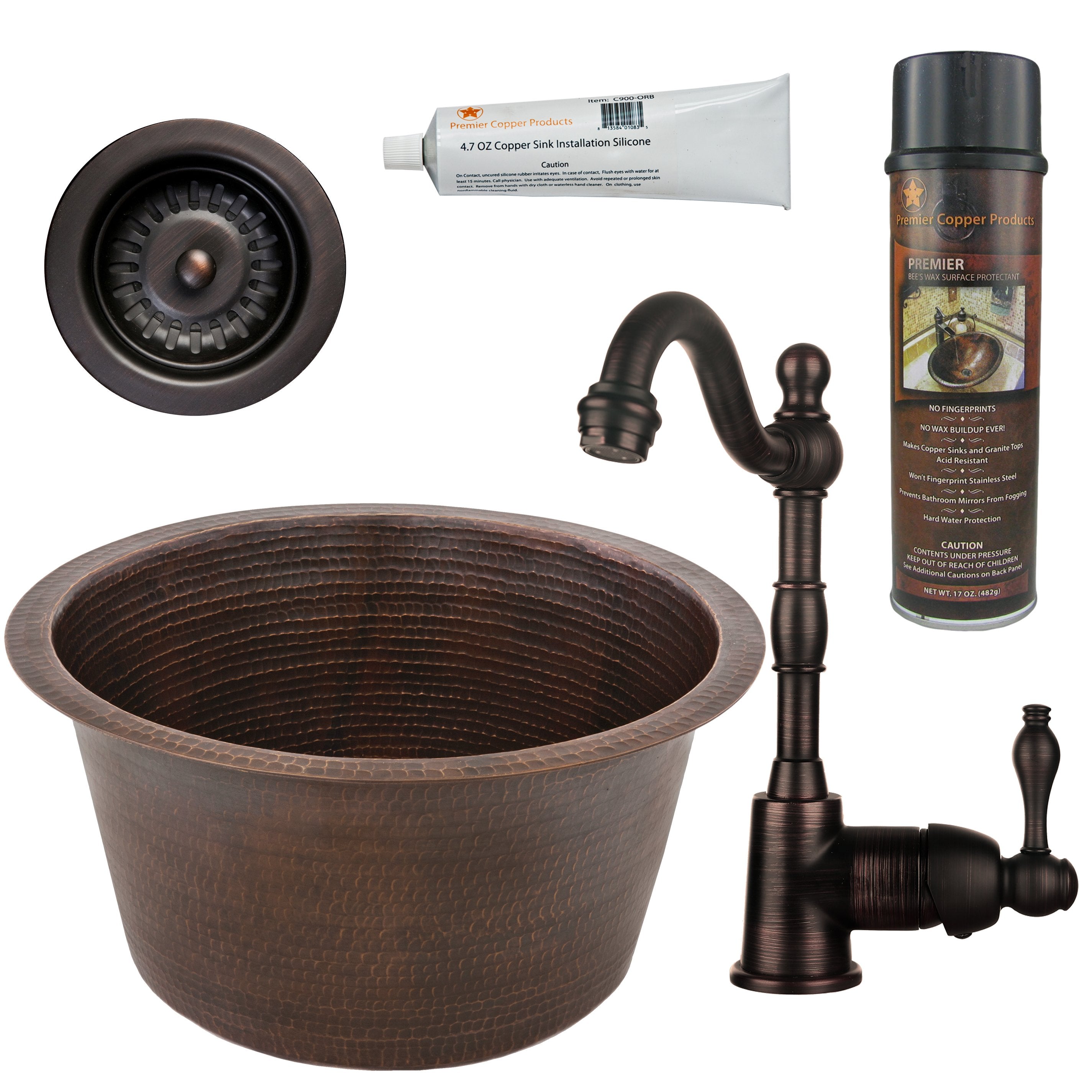 Premier Copper Products - BSP4_BR17DB Bar/Prep Sink, Faucet and Accessories Package-DirectSinks