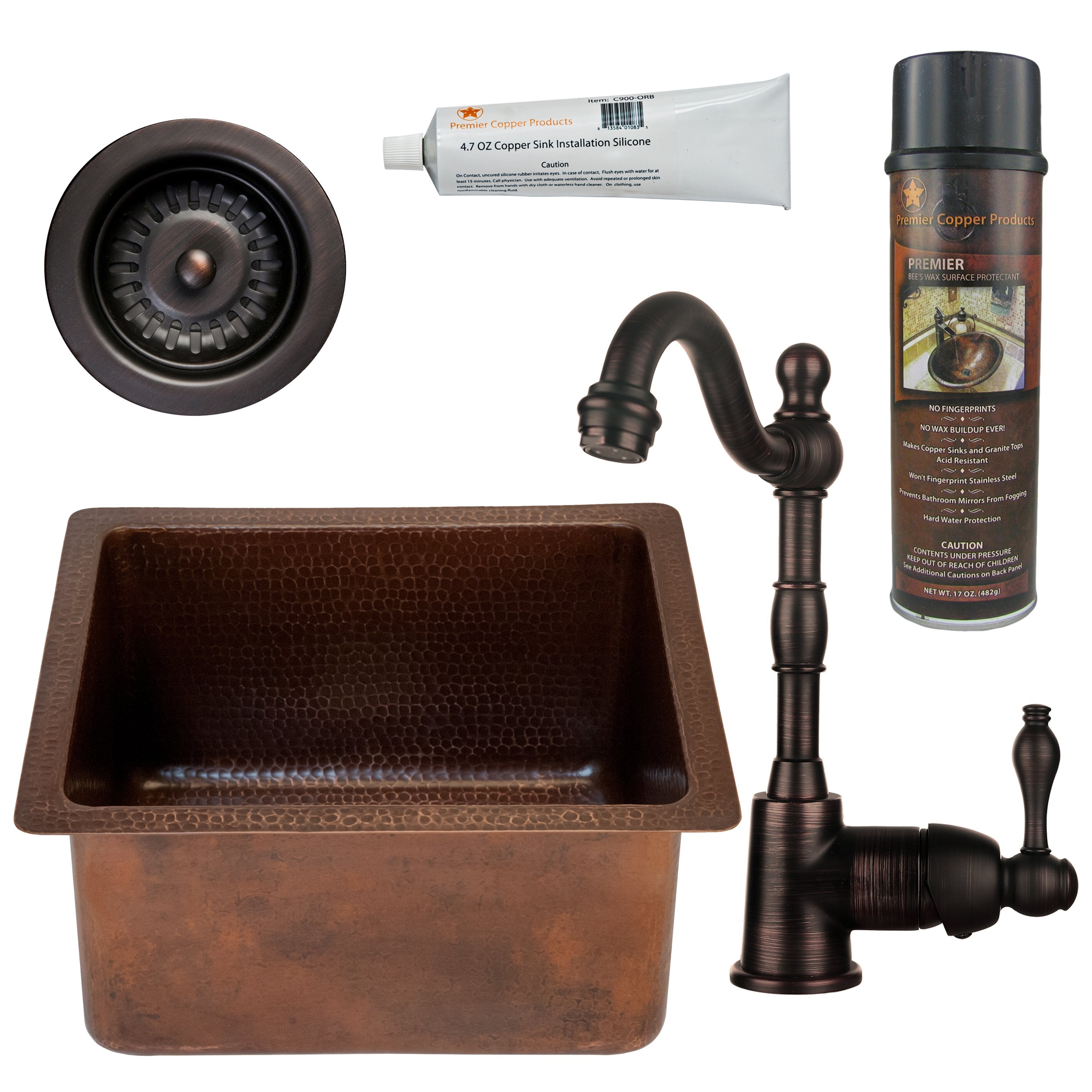 Premier Copper Products - BSP4_BREC16DB Bar/Prep Sink, Faucet and Accessories Package-DirectSinks