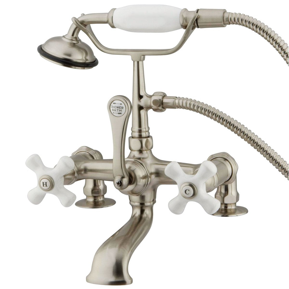 Kingston Brass Vintage 7" Spread Classic Clawfoot Deck Mount Tub Filler with Hand Shower-Tub Faucets-Free Shipping-Directsinks.