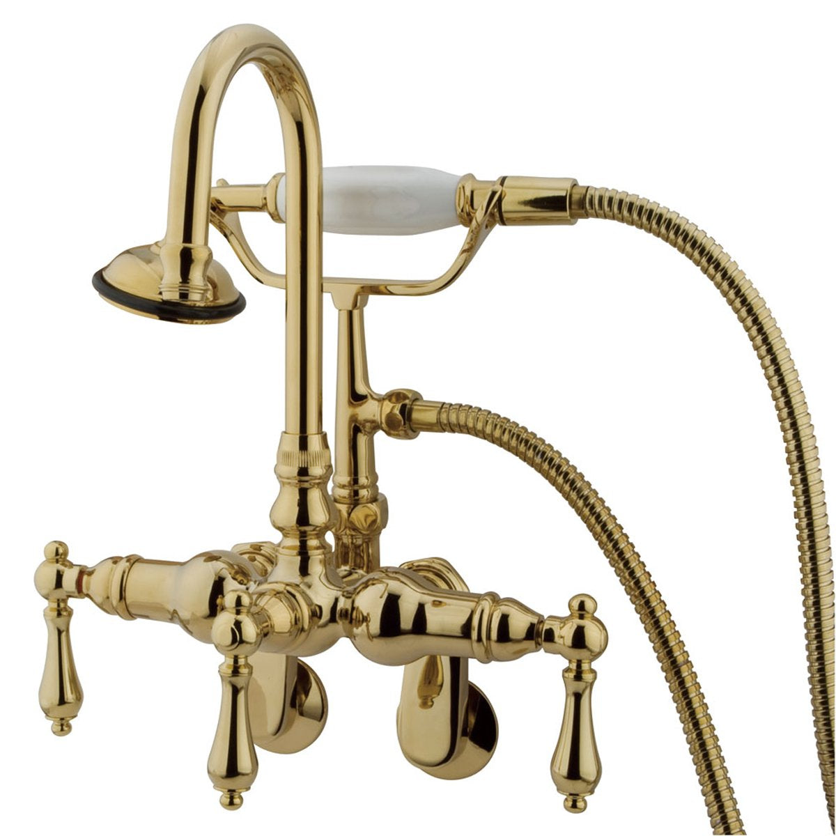 Kingston Brass Vintage 3-3/8" - 9" Adjustable Center Classic Brass Wall Mount Clawfoot Tub Filler with Hand Shower-Tub Faucets-Free Shipping-Directsinks.