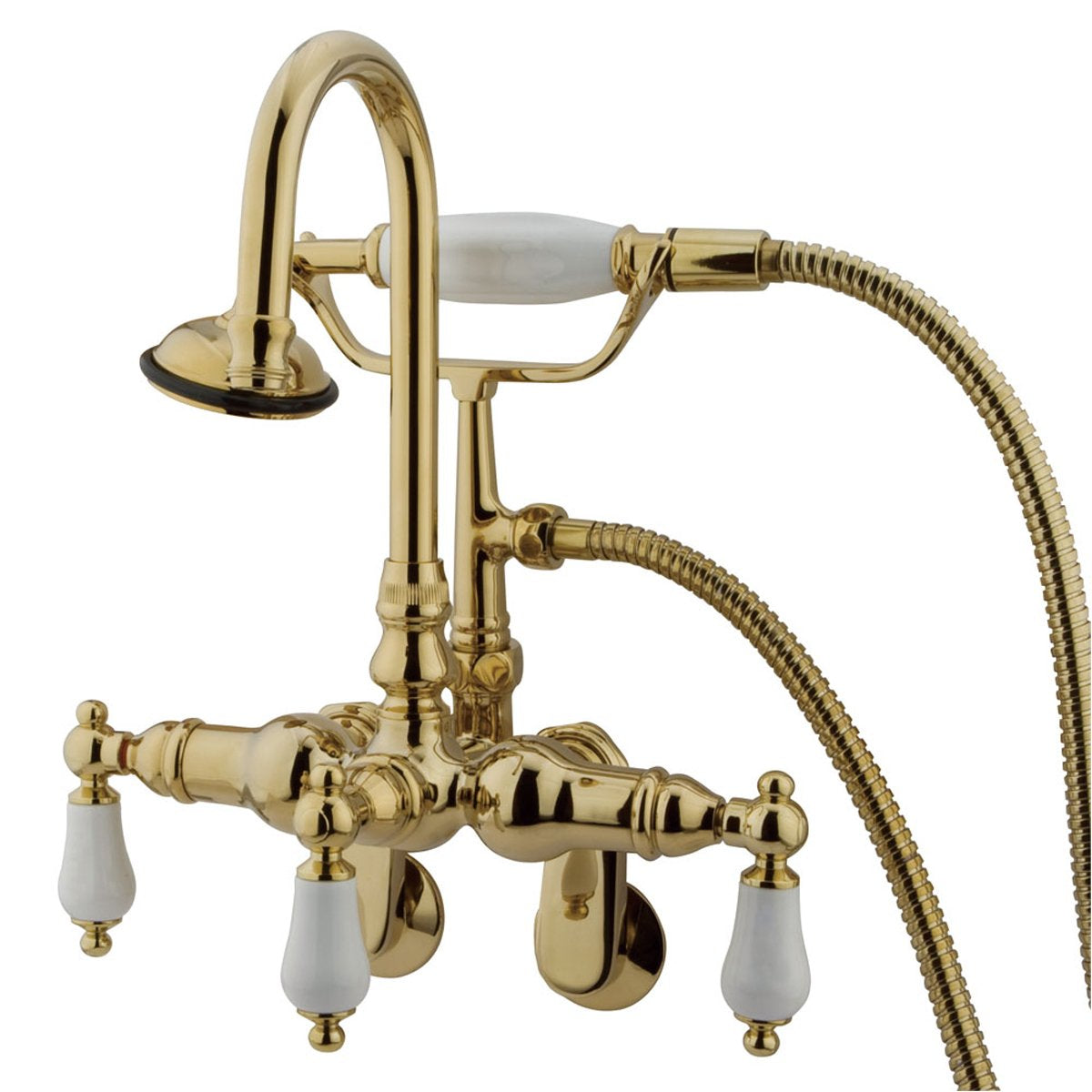 Kingston Brass Vintage Wall Mount 3-3/8" - 9" Adjustable Center Classic Clawfoot Tub Filler with Hand Shower-Tub Faucets-Free Shipping-Directsinks.