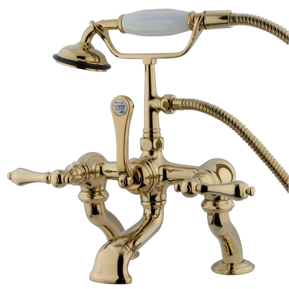 Kingston Brass Vintage Adjustable 3-3/8" - 10" Center Deck Mount Clawfoot Tub Filler with Hand Shower-Tub Faucets-Free Shipping-Directsinks.